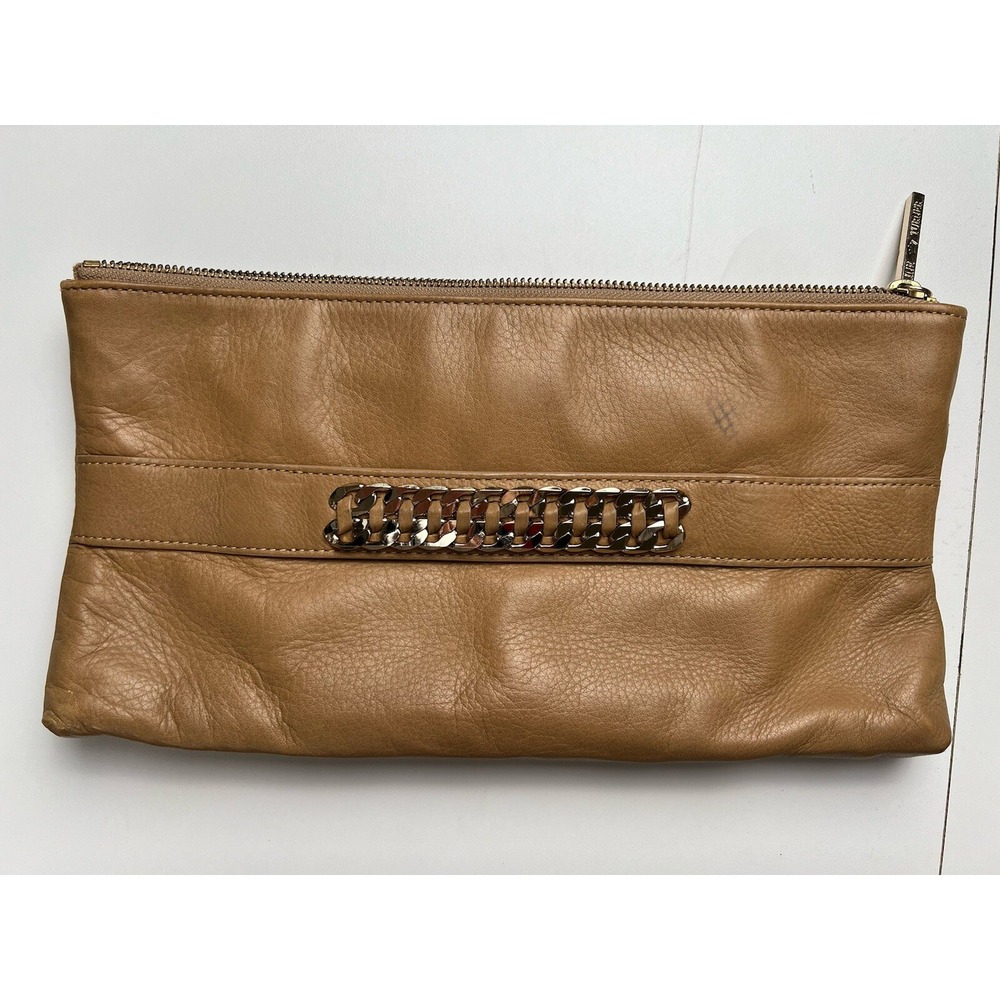 Elaine Turner Tan Leather Clutch Handbag Zipper Closure /Side Pocket $248